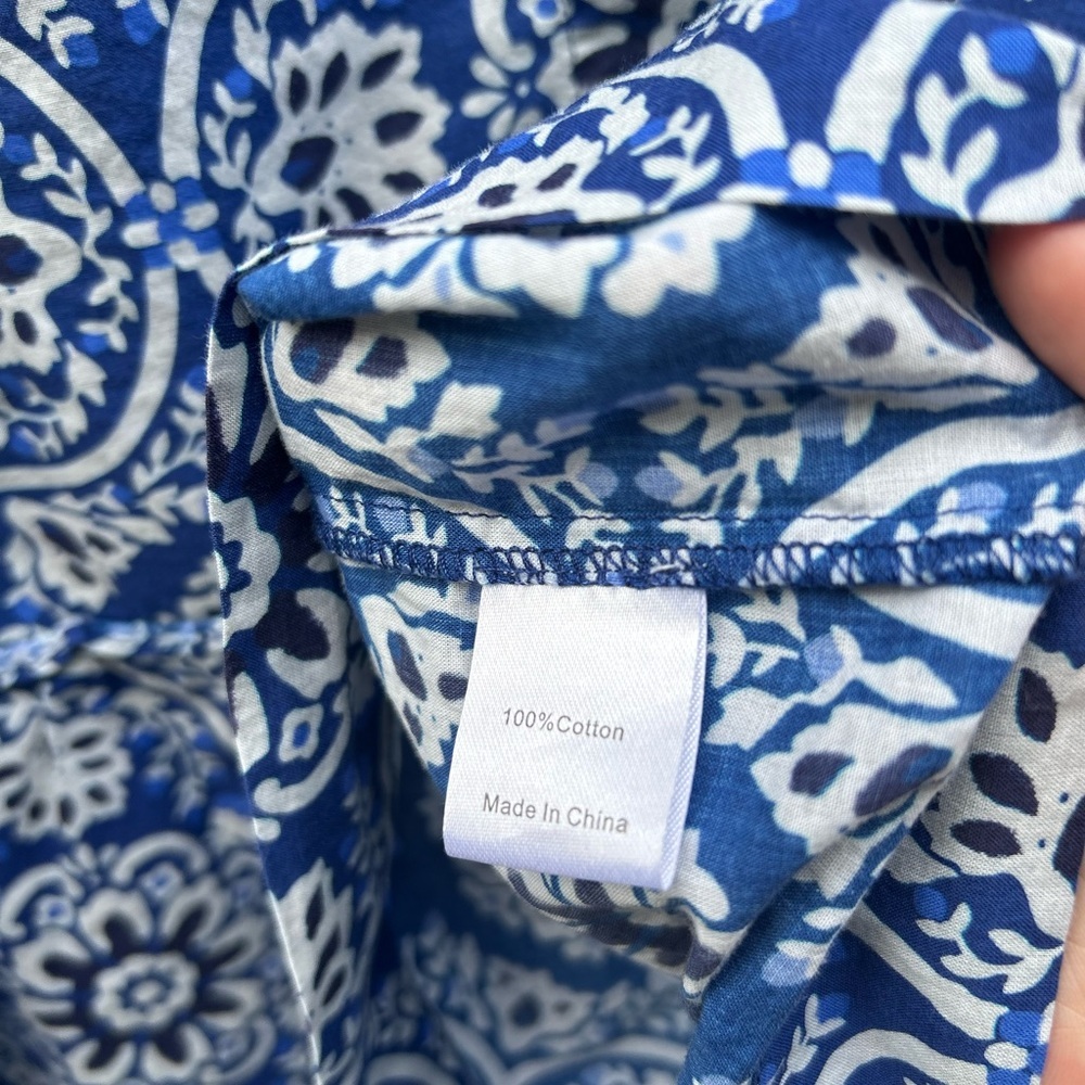 Tuckernuck size L blue cotton puff sleeve floral structured coastal blouse - Picture 4 of 7